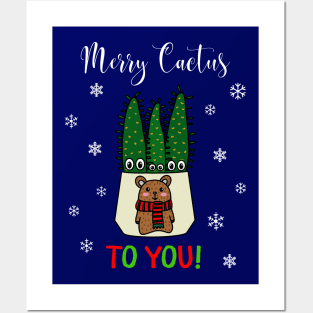 Merry Cactus To You - Eves Pin Cacti In Christmas Bear Pot Posters and Art